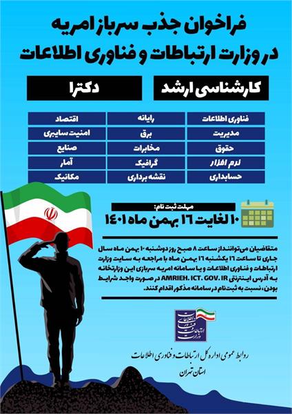 آغاز چهارمین مرحله جذب نیروی امریه سربازی در وزارت ارتباطات و فناوری اطلاعات